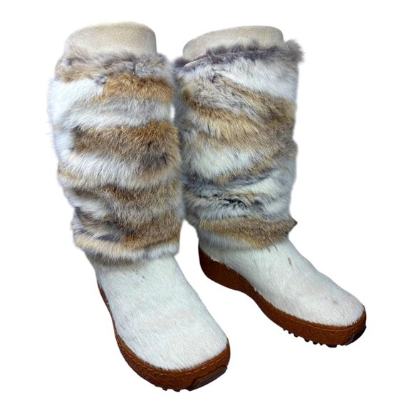 Oscar Sport Genuine Fur Cream Suede Apres‑Ski Mid Calf Boots - Picture 5 of 11